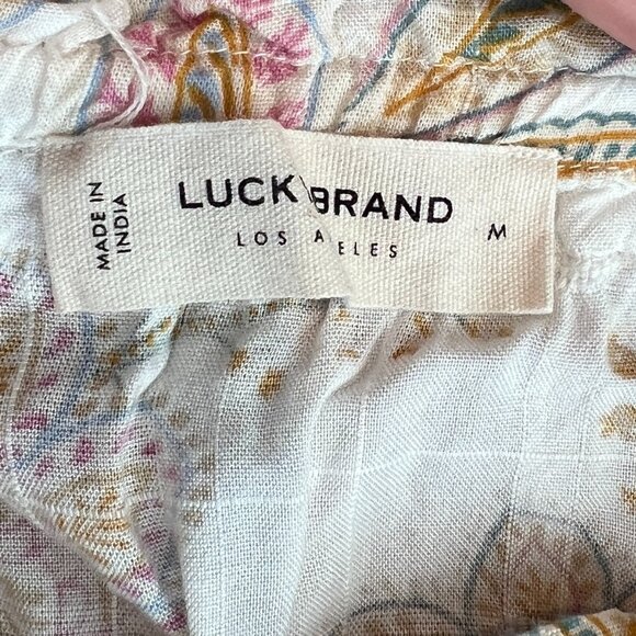 Lucky Brand Easy Tie Shoulder Tank Top in Ivory with Floral Print & Lace Trim - Picture 5 of 9